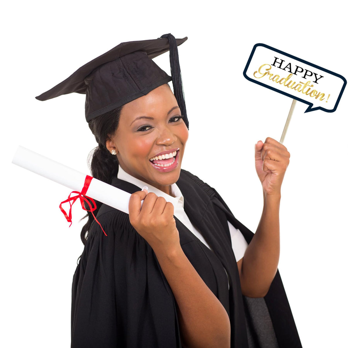 Graduation Photo Booth Props, Blue Black Red Gold Graduation Decorations for Congrats Grad Party Supplies, Upgraded Version with Long Stick, 2026 Grad Party Pose Sign-32Pcs