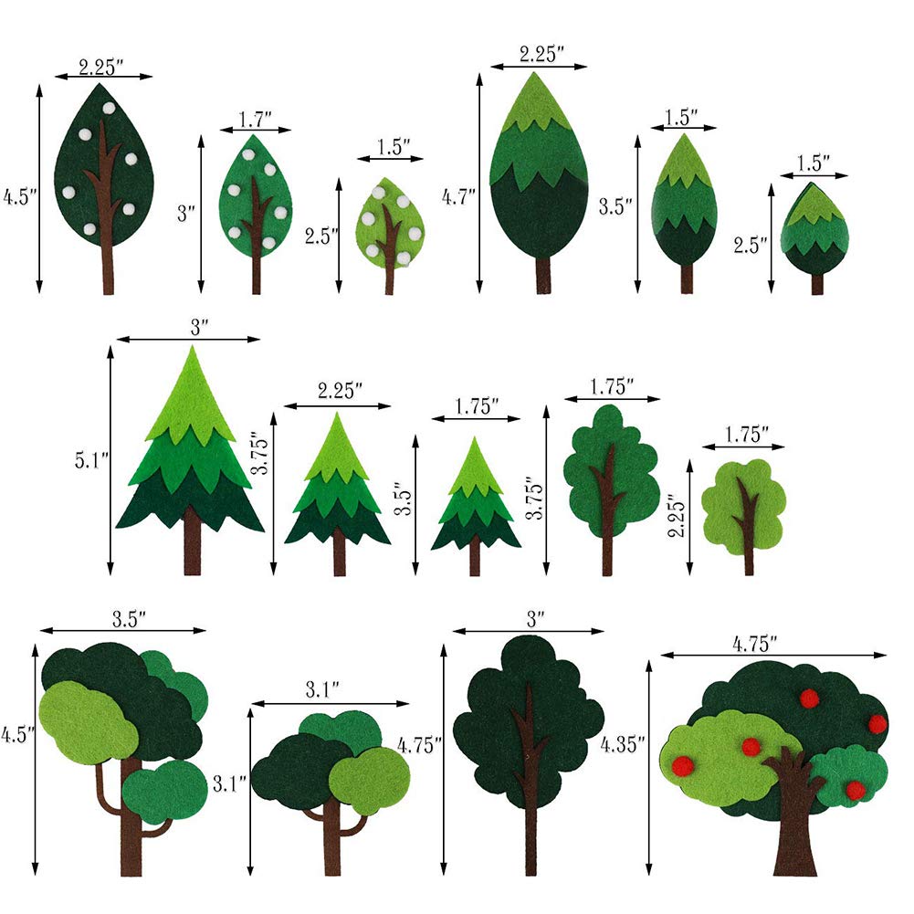 15 PCS Woodland Forest Cake Topper Trees,Handmade Felt Green Tree Cupcake Toppers for Jungle Safari Birthday, Camping Theme Party Decorations, Baby Shower Woodland Creatures Dessert Decor