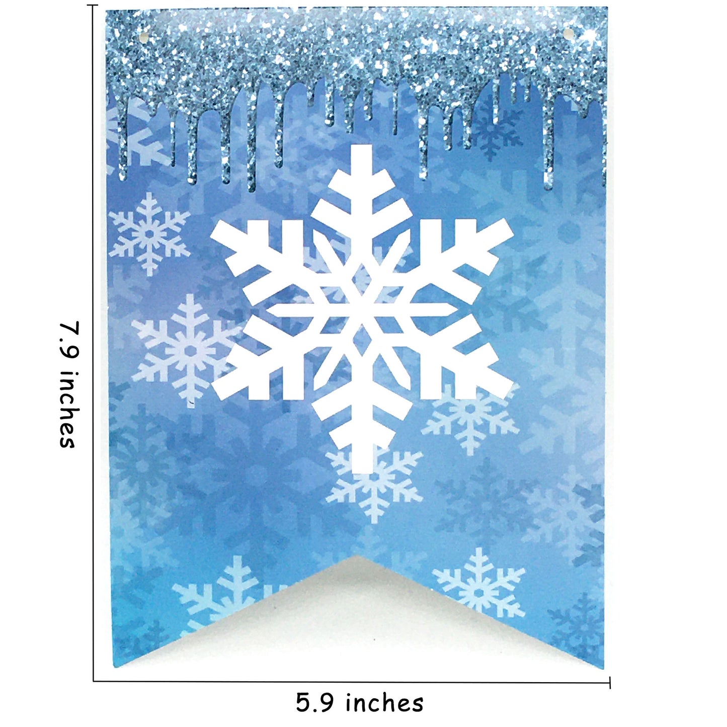 Snowflake and Frozen Happy Birthday Banner (Already Assembled)Blue & White, Snow and Frozen Theme Birthday Party Supplies, Winter Wonderland Snow Princess Birthday Party Decorations for Girl and Kids