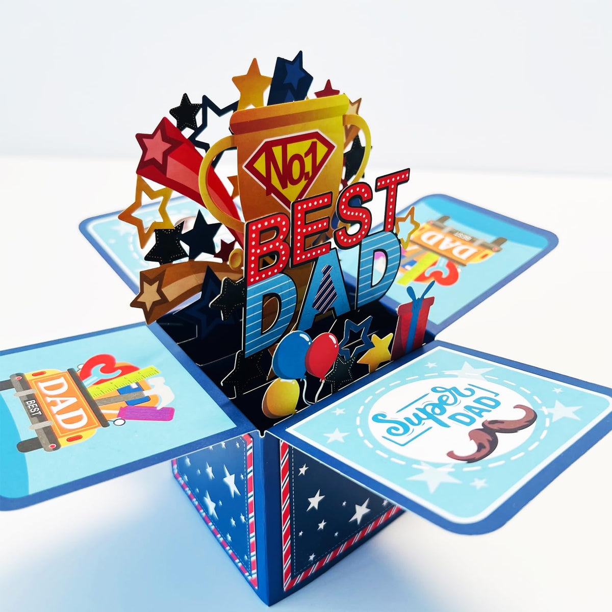 Seasons Stars SSDecor Best Dad Pop Up Card Father's Day Card, 3D Popup Greeting Card, Handmade Box Greeting Cards with Note Card and Envelope for Happy Fathers Day Dad Birthday Gift