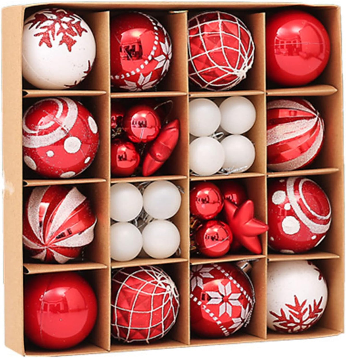44Ct Red Gold Christmas Tree Ball Assorted Ornaments Pendants, 2.4" Christmas Shatterproof Shine Ball Decoration for Christmas Tree Boxes Ideal