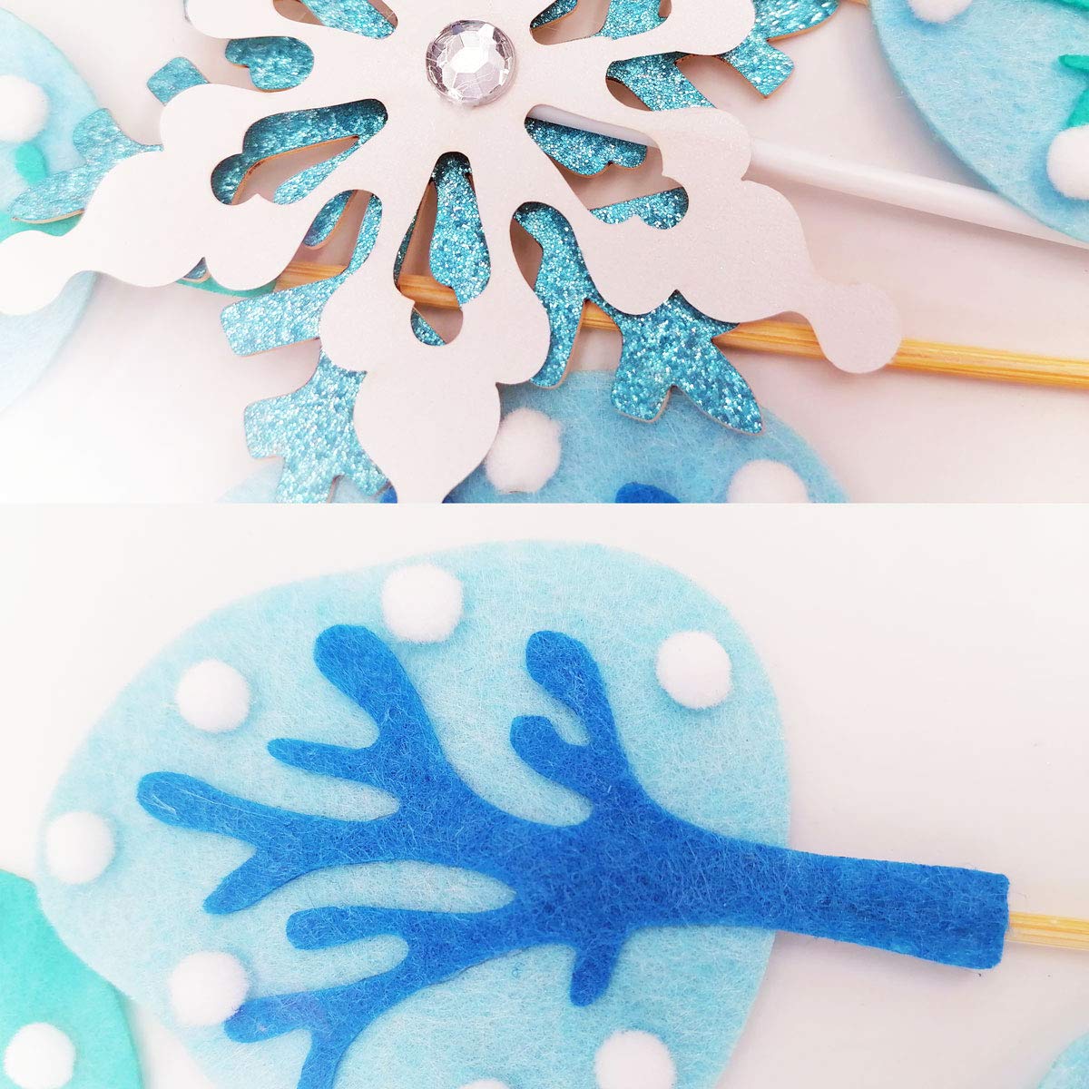 Winter Snowflake Woodland Snow Trees Cake Toppers, Handmade Frozen Theme Cake Decorations for Christmas, Birthday, Baby Shower Party, Kids Birthday Party Supplies
