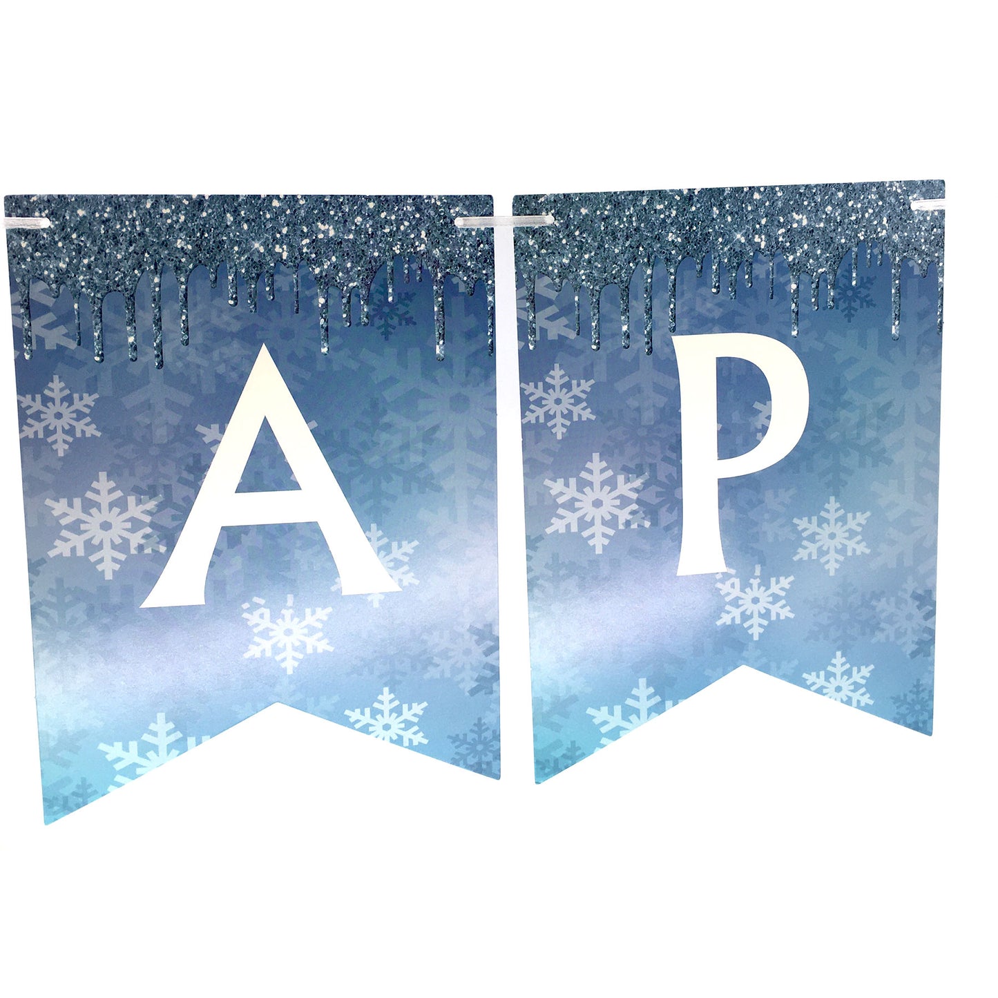Snowflake and Frozen Happy Birthday Banner (Already Assembled)Blue & White, Snow and Frozen Theme Birthday Party Supplies, Winter Wonderland Snow Princess Birthday Party Decorations for Girl and Kids