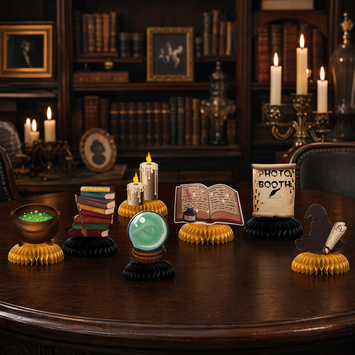 7 Pcs Wizard Party Centerpieces - Magical School Theme Honeycomb Table Decorations,Magical Table Toppers for Witchcraft Birthday Party Supplies Movie Night Room Decor