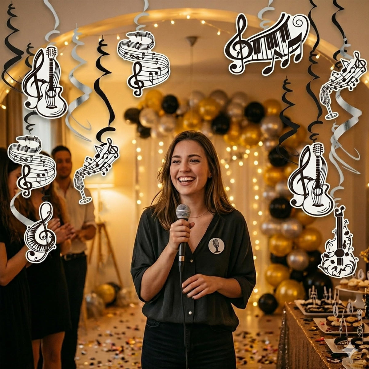 Music Party Decorations Hanging Swirls 18Pcs, Musical Note and Instrument Ceiling Streamers for Music Birthday Party, Piano Recital, Classroom Decor, 18-Pack Reusable Music Themed Hanging Ornaments