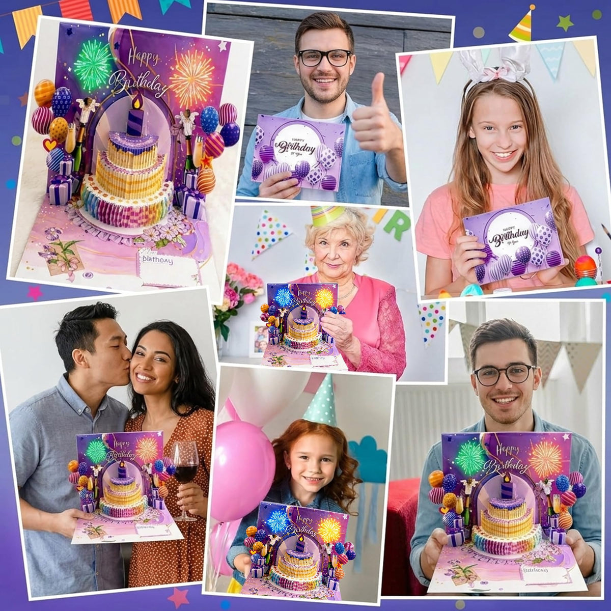 3D Pop Up Blowable Musical Happy Birthday Card with Firework Sound Lights and Envelope, Interactive Purple Musical Birthday Card, Customizable Age Numbers 0-9 for Milestone Birthday Gift for Her Him