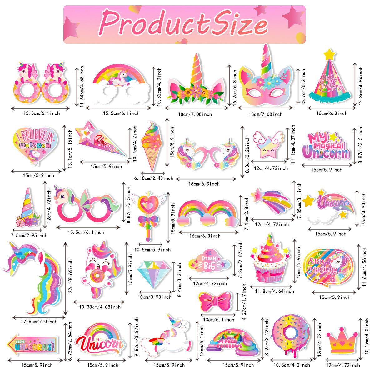 30Pcs Unicorn Photo Booth Props with Bamboo Sticks - Pastel Rainbow Birthday Party Decorations Pose Signs for Teens, Adults Birthday, Bridal Shower, Magical Selfie Studio Backdrop Cutouts