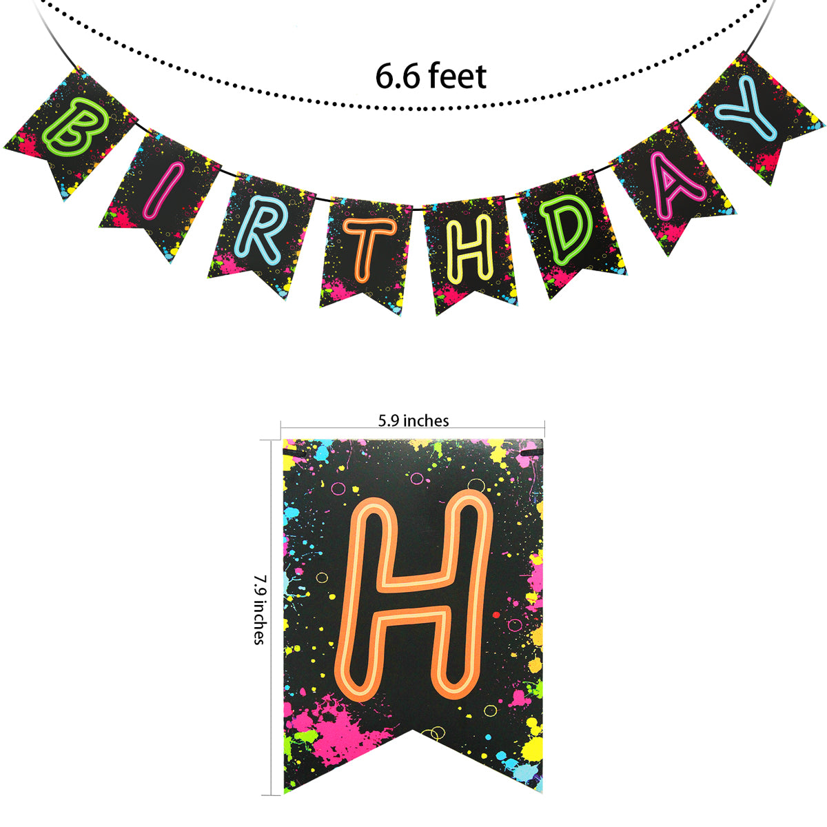 Glow Party Happy Birthday Banner Decoration（Already Assembled）, 80s Birthday Banner Let's Glow Party Decorations, Glow in the Dark Party Supplies, Neon Party Birthday Decorations