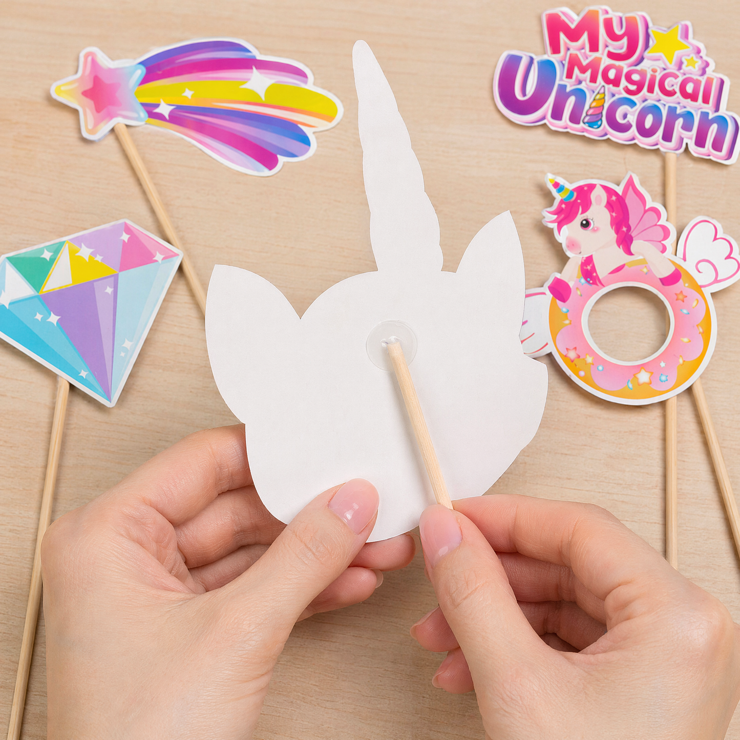 30Pcs Unicorn Photo Booth Props with Bamboo Sticks - Pastel Rainbow Birthday Party Decorations Pose Signs for Teens, Adults Birthday, Bridal Shower, Magical Selfie Studio Backdrop Cutouts