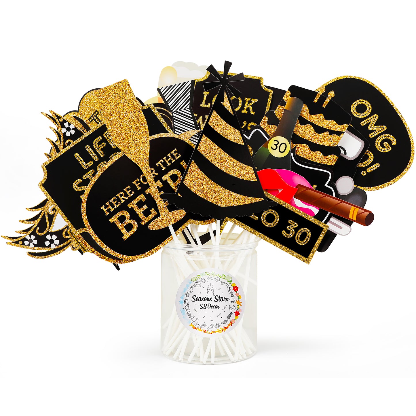 Adult 30th Birthday Photo Booth Props(41Pcs) for Her Him Dirty Thirty 30th Birthday Party, Gold and Red Decorations,30 Birthday Party Supplies for Men Women