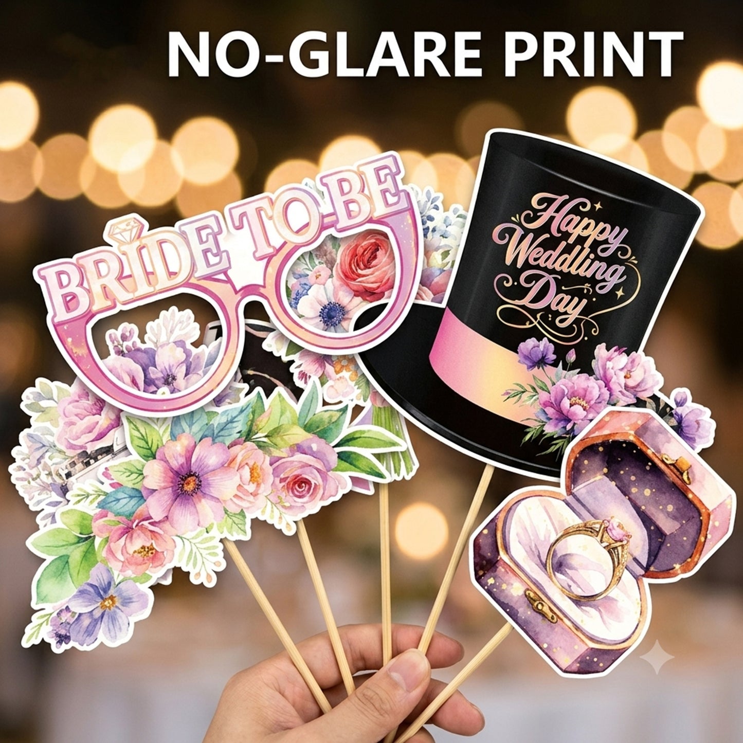 30 Pcs Wedding Photo Booth Props with Sticks, No-Glare Floral Wedding Decorations for Reception, Bridal Shower, Bachelorette Party Supplies, Engagement Photo Props Sign Kit for Guests