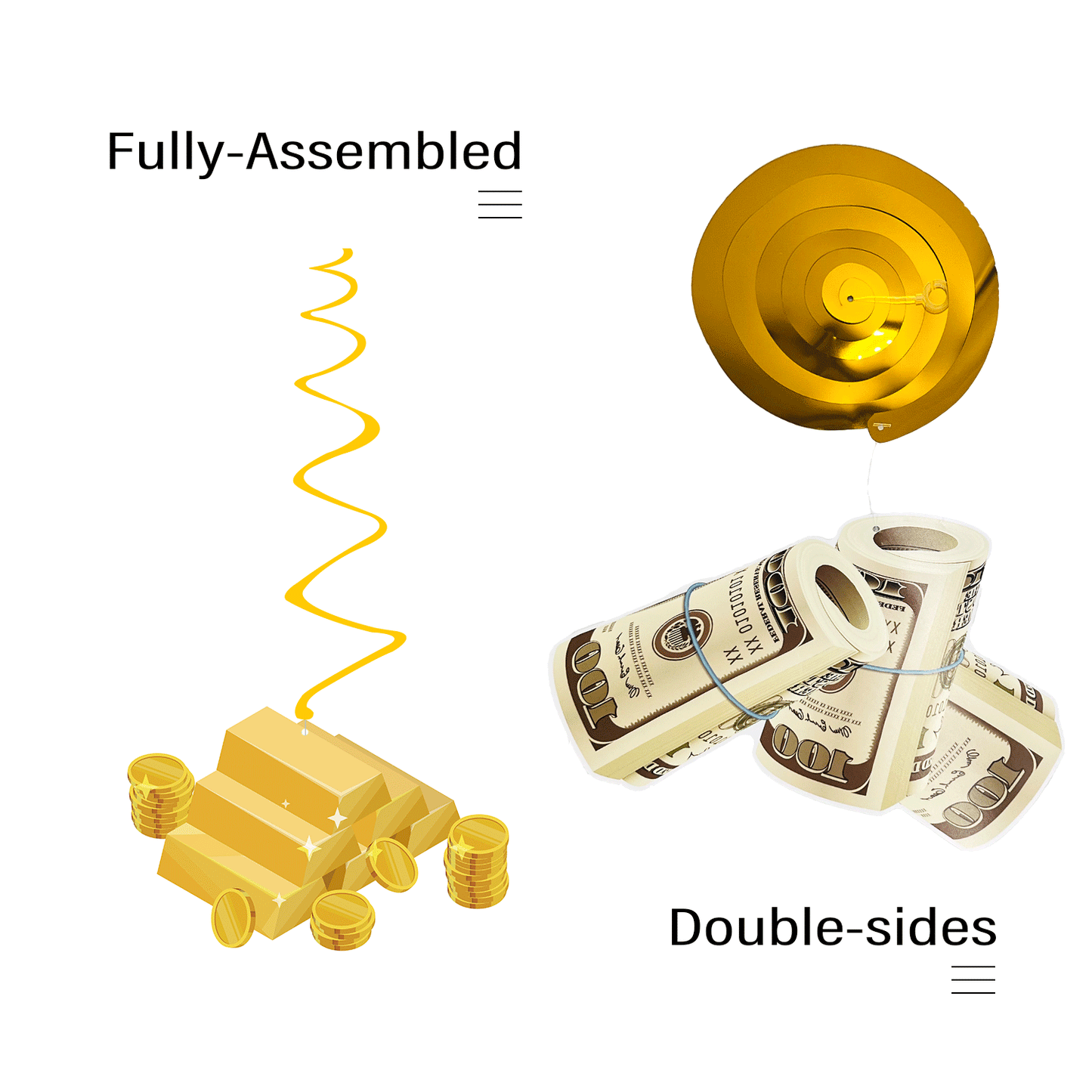 Money Birthday Party Decorations Ceiling Swirls(30Pcs Fully-Assembled). Money Theme Gold Hanging Decorations Party Supplies Dollar Bill Cash Hanging Swirls for Adults Birthday Casino Party