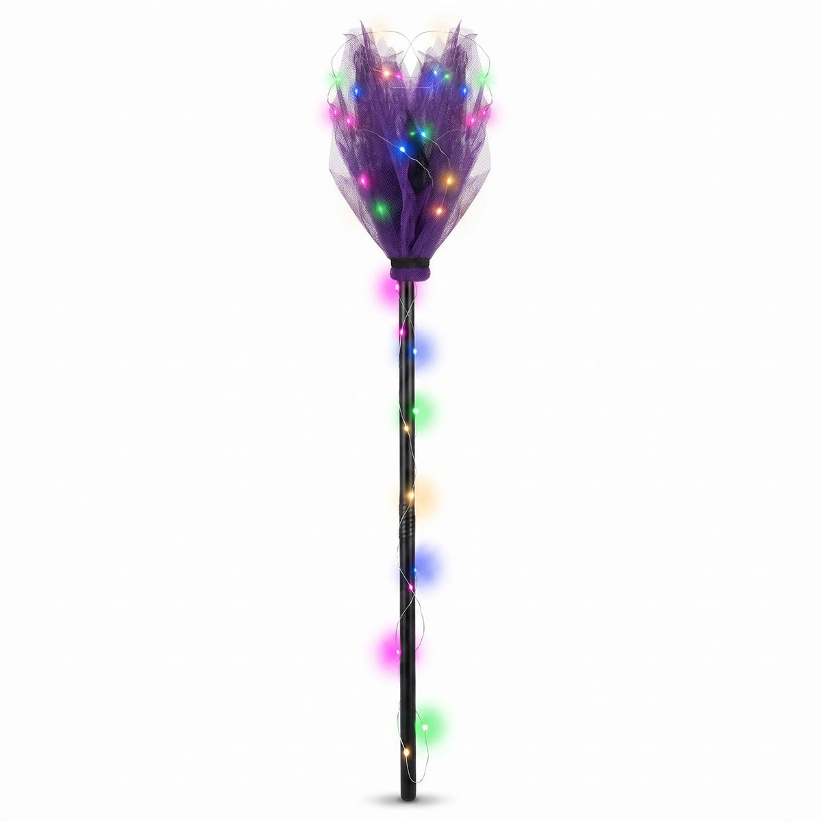 Light Up Witch Broom Halloween Prop Lighted Purple Tulle Broomstick for Kid