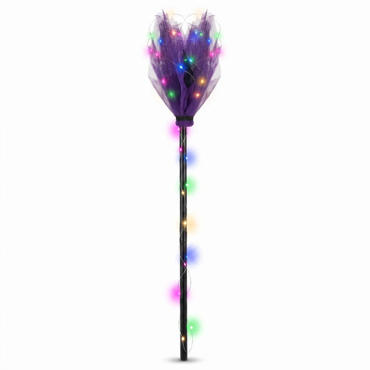 Light Up Witch Broom Halloween Prop Lighted Purple Tulle Broomstick for Kid