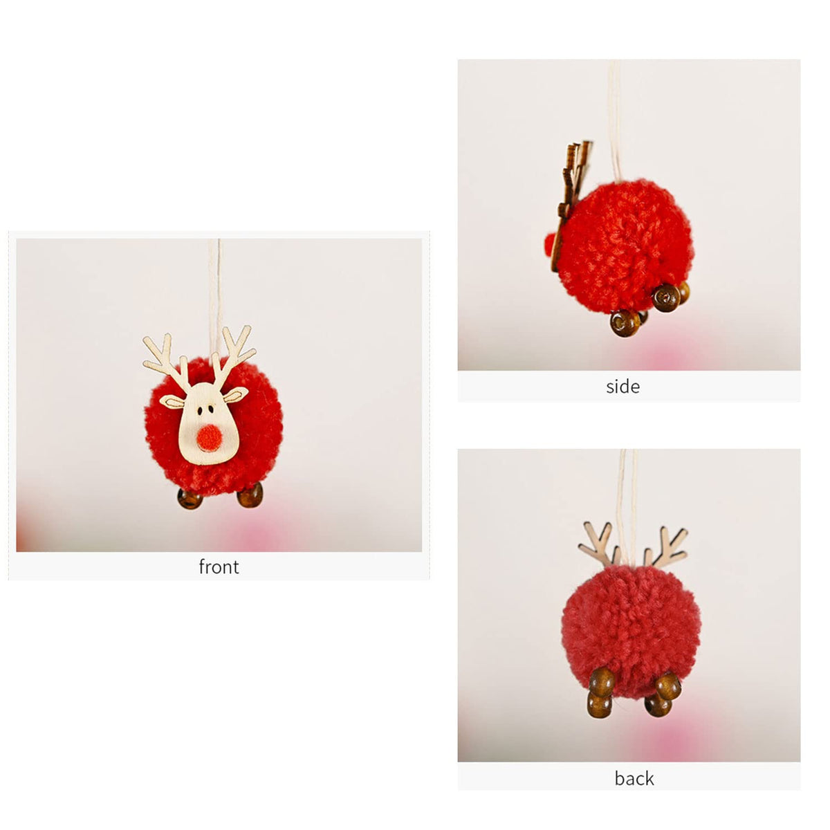 Christmas Ornaments 8Pcs Wool Reindeer Plush Elk Hanging Ornaments, Christmas Tree Deer Slices Pendants, Holiday Wooden Hanging Decorations for Xmas Party Indoor/Outdoor