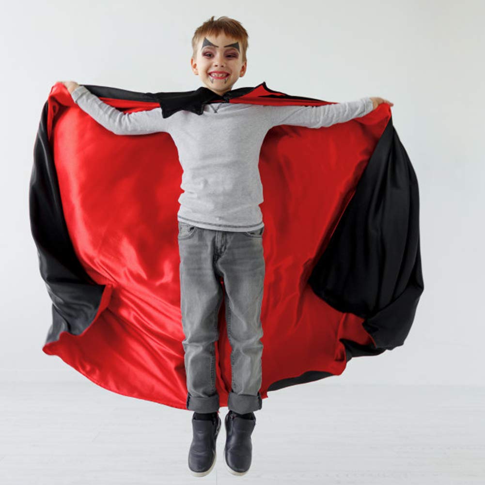 Kids Reversible Vampire Cape Halloween Cloak Red & Black Thickened Collar