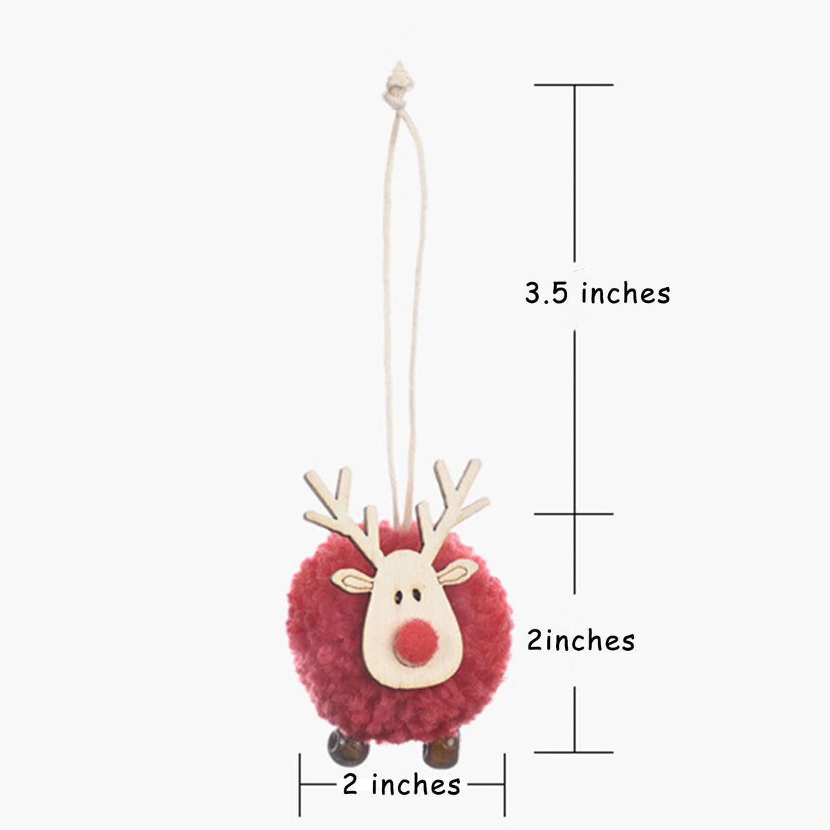 Christmas Ornaments 8Pcs Wool Reindeer Plush Elk Hanging Ornaments, Christmas Tree Deer Slices Pendants, Holiday Wooden Hanging Decorations for Xmas Party Indoor/Outdoor
