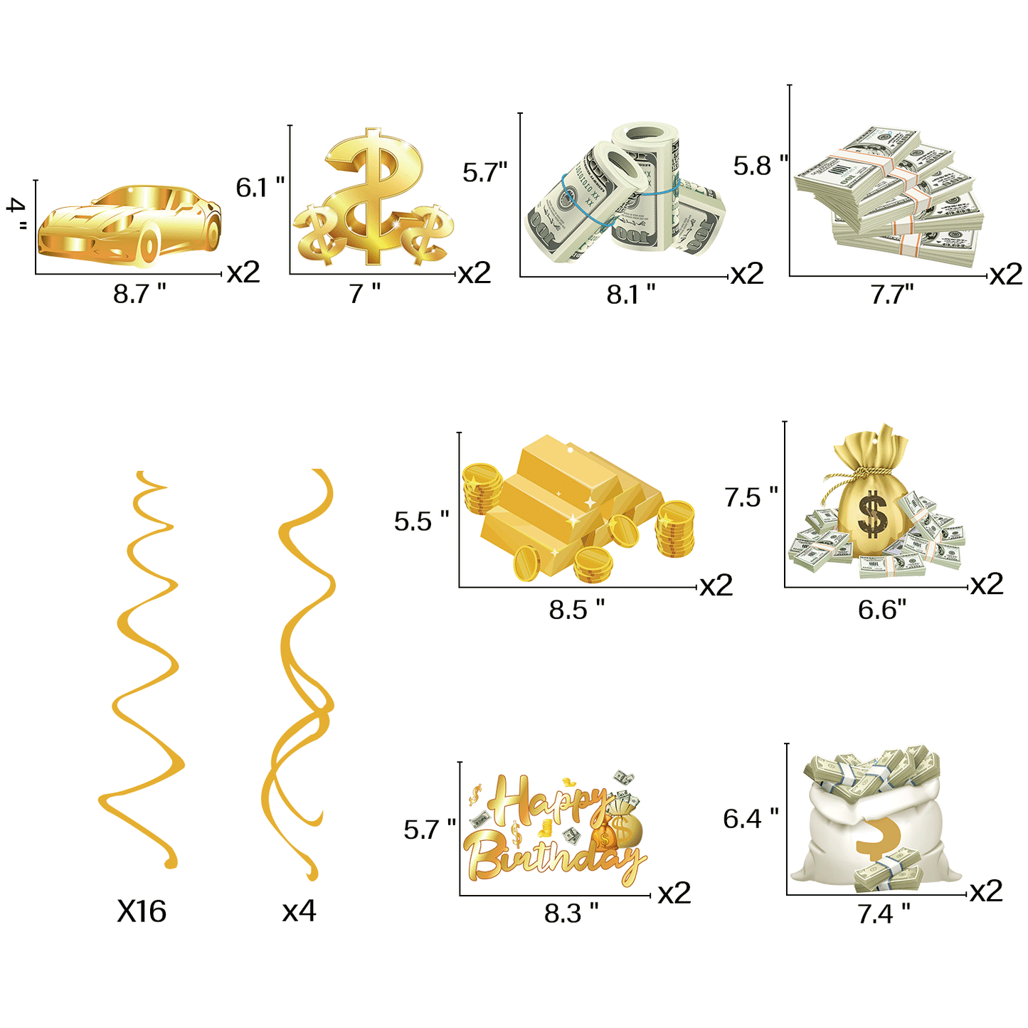 Money Birthday Party Decorations Ceiling Swirls(30Pcs Fully-Assembled). Money Theme Gold Hanging Decorations Party Supplies Dollar Bill Cash Hanging Swirls for Adults Birthday Casino Party