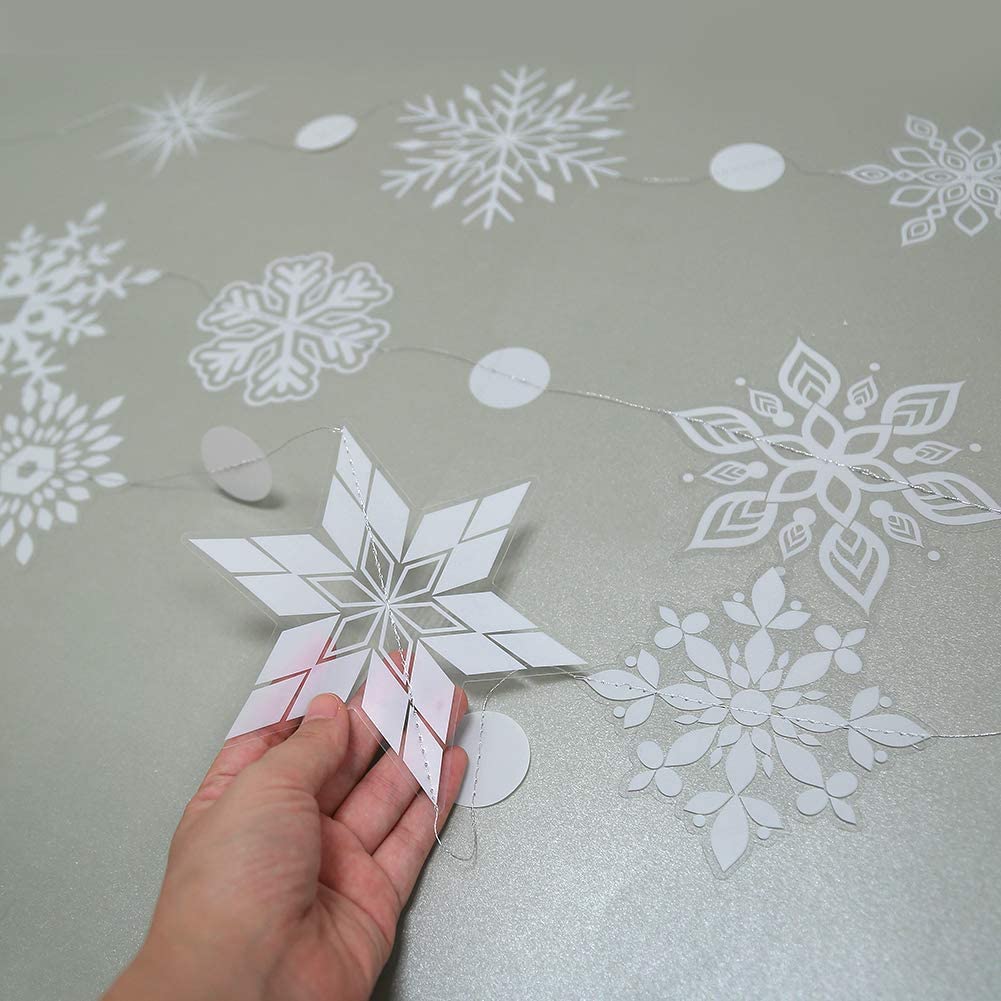 Transparent White Large Snowflake Garland Streamers for Frozen Birthday Baby Shower Party, Winter Wonderland White Snowflake Banner kit Hanging Snow Flakes for Christmas New Year Party Decoration