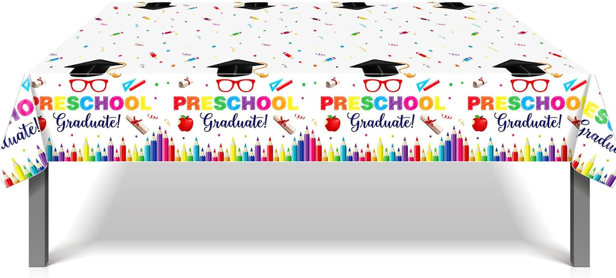Seasons Stars SSDecor Pre-School Graduation Party Tablecloths 2 Pcs-Graduation Table Cover, Plastic Disposable Waterproof Tablecloth for Kids Graduation Parties 52 x 87