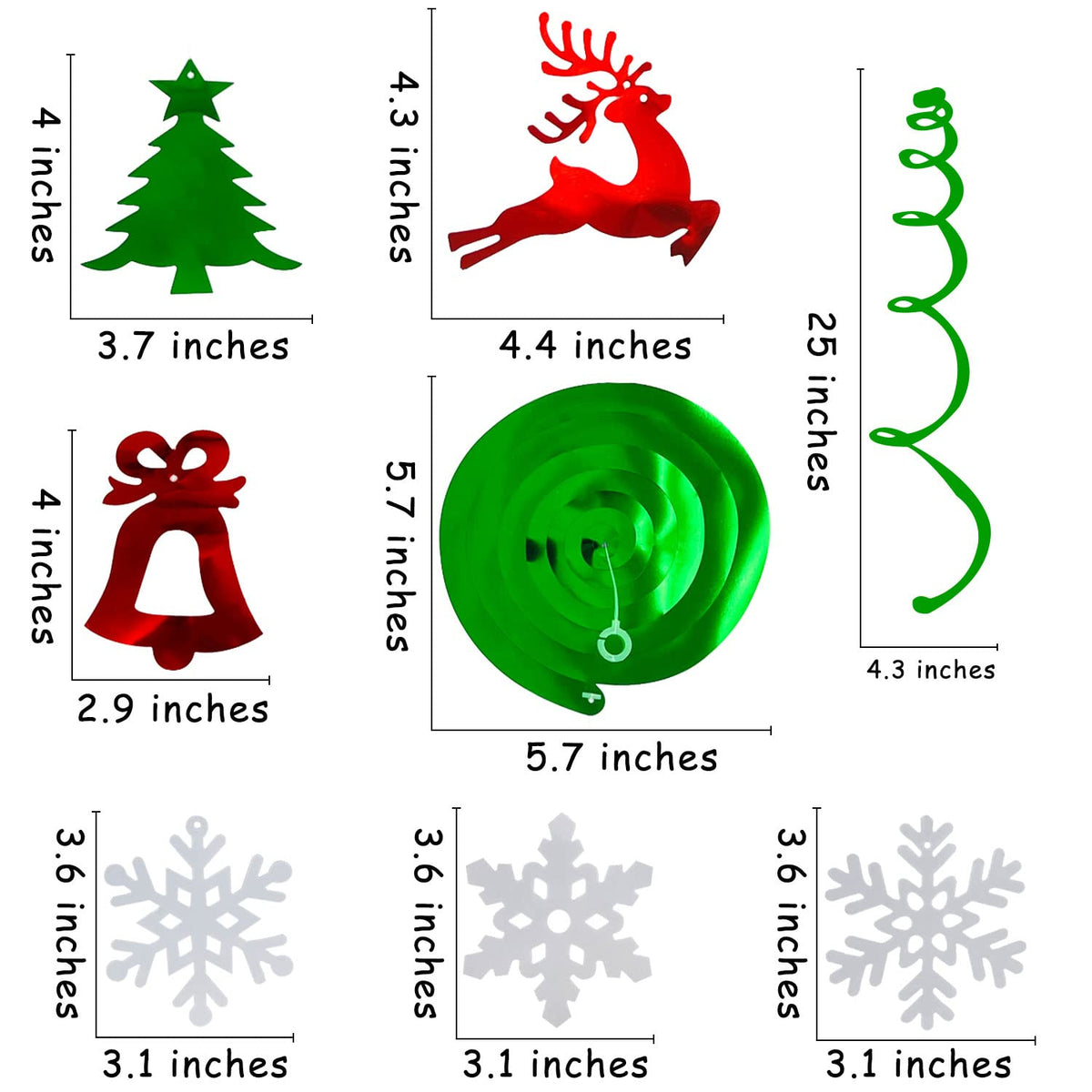 Christmas Party Decorations Foil Hanging Ceiling Swirls (30Pcs Fully-Assembled) Reindeer Bell Christmas Tree Snowflake Swirls for Porch Home House Bar, Christmas Holiday Supplies Decorations