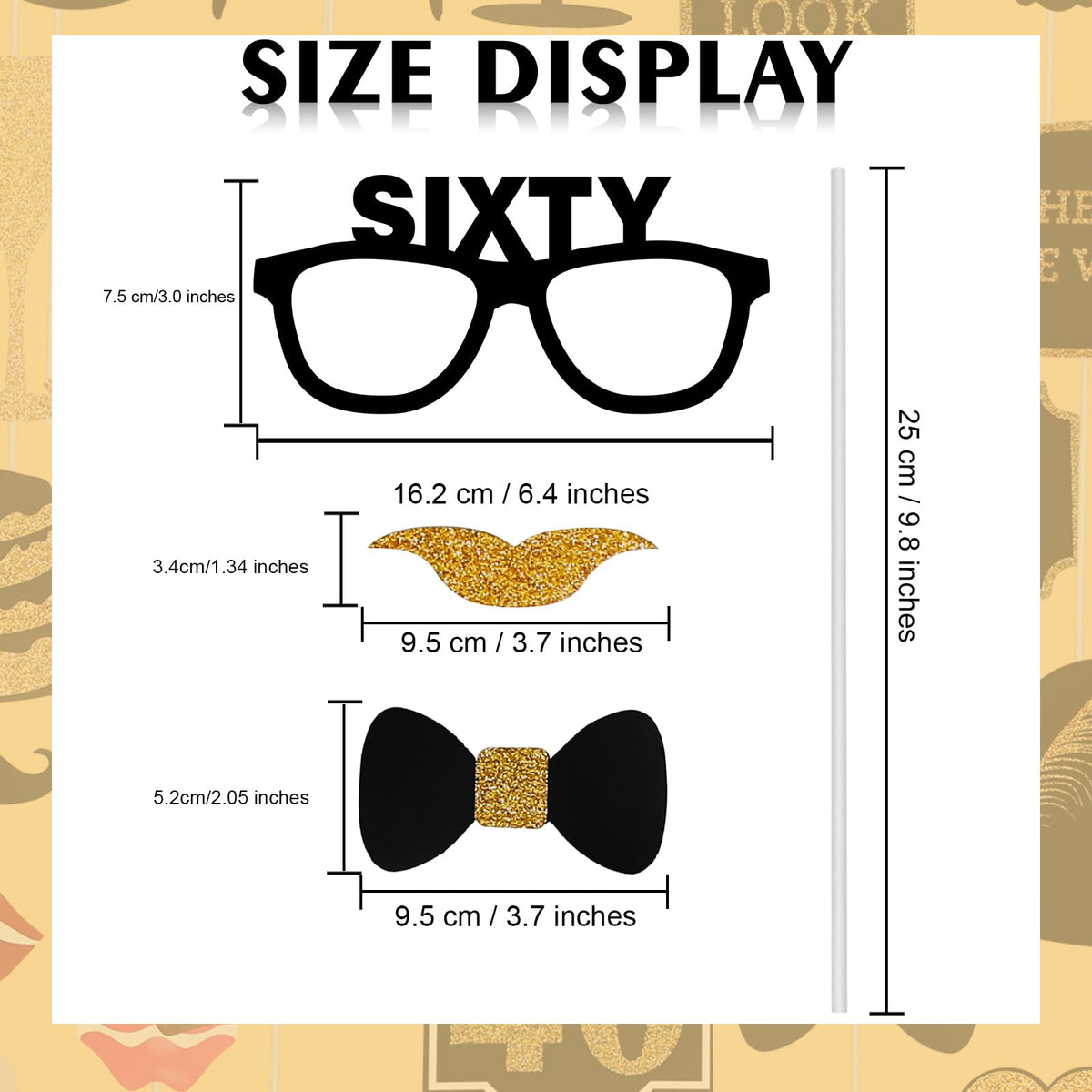 60th Birthday Photo Booth Props - 41 Pcs Black and Gold 60 Birthday Party Decorations for Men Women, Funny Birthday Photo Props with Sticks, Milestone Birthday Party Supplies, Cheers to 60 Years