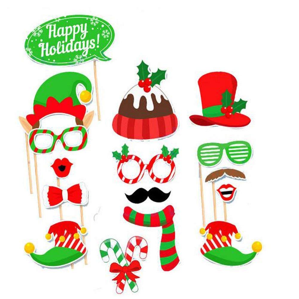 Christmas Photo Booth Props 32Pcs（Upgraded Version）, Merry Christmas Party Pose Sign, Red and Green Xmas Party Supplies Decorations
