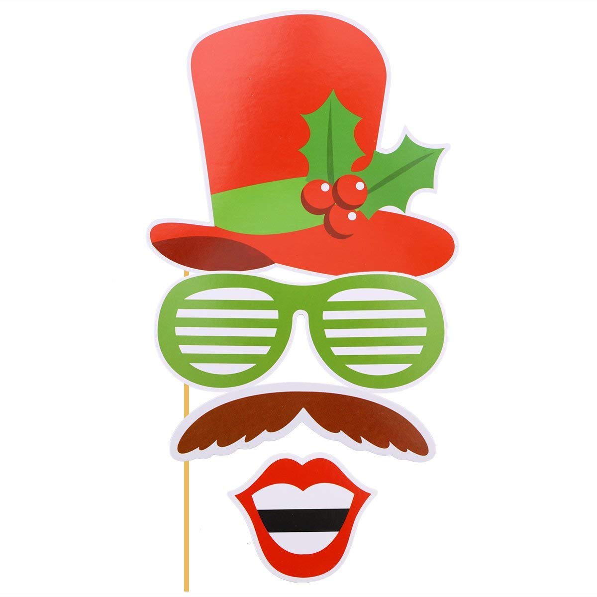 Christmas Photo Booth Props 32Pcs（Upgraded Version）, Merry Christmas Party Pose Sign, Red and Green Xmas Party Supplies Decorations