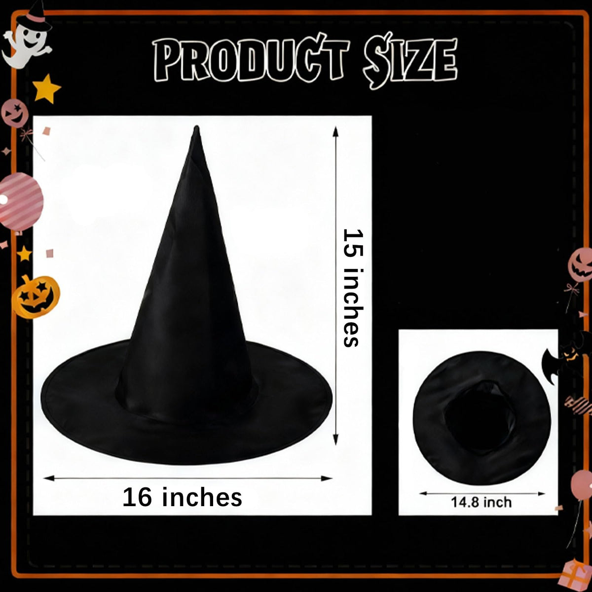 12PCS Halloween Black Witch Hats - Oxford Fabric Witch Costume Accessory for Women & Men, Collapsible Design for Halloween Party, Cosplay, Trick-or-Treat & Decor