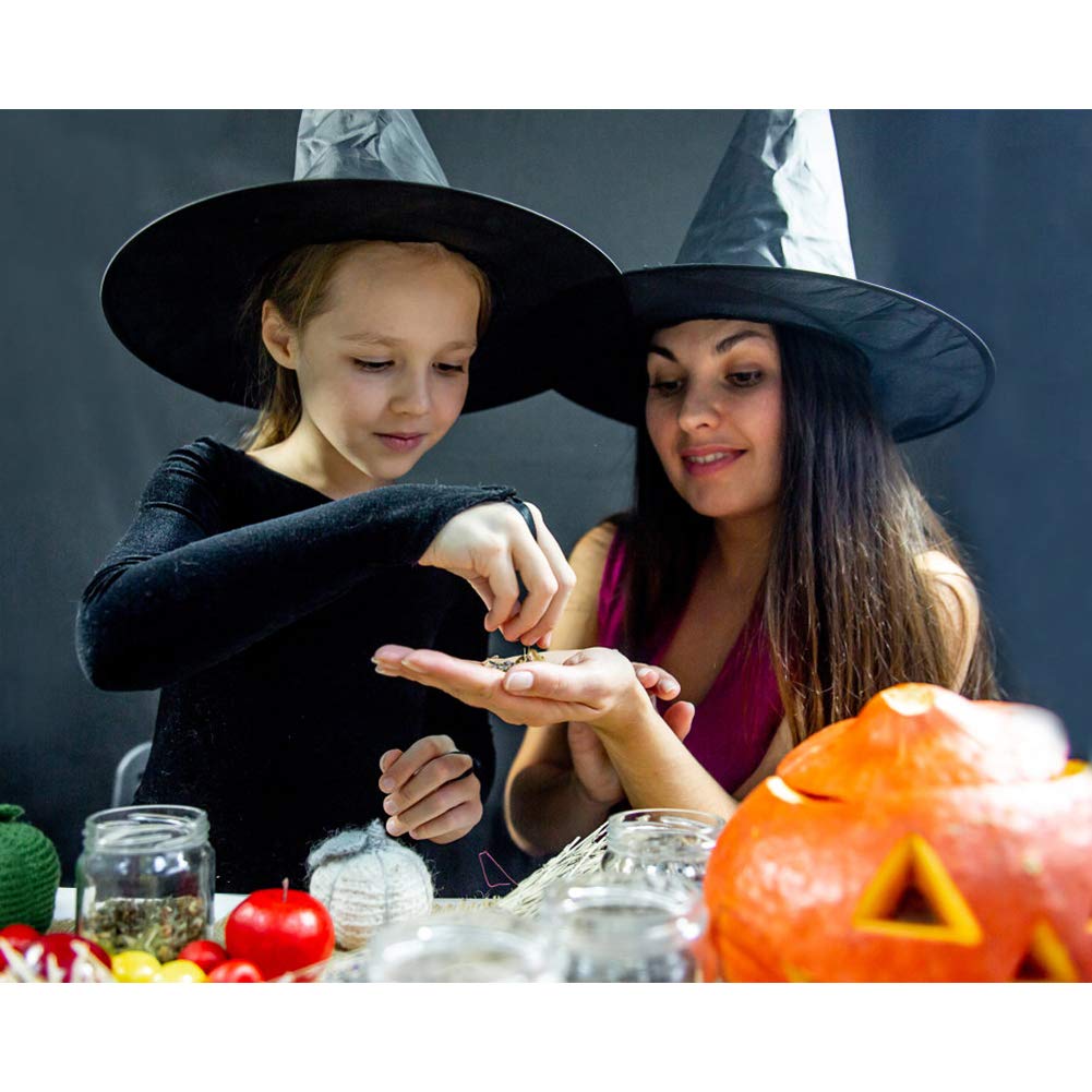 12PCS Halloween Black Witch Hats - Oxford Fabric Witch Costume Accessory for Women & Men, Collapsible Design for Halloween Party, Cosplay, Trick-or-Treat & Decor