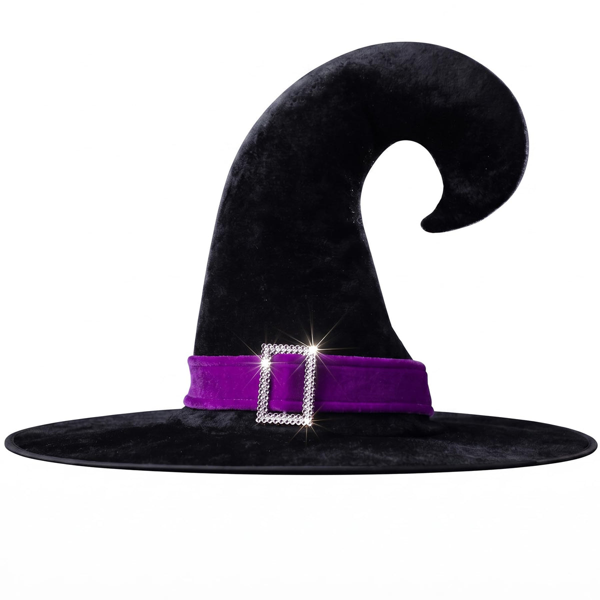 Halloween Black Velvet Witch Hat with Purple Band and Buckle