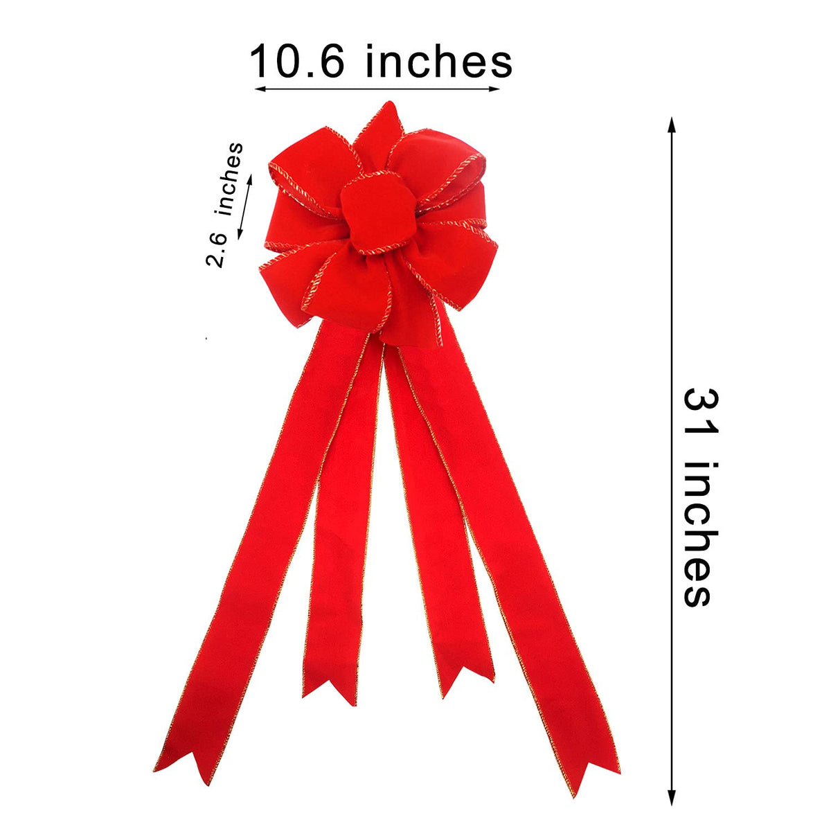 2pcs 31-Inch Velvet Red Bows for Christmas Tree, Handmade Christmas Bow Tree Topper-Gold Wire-Fluffy Sturdy Shape-Retaining, Gift Boxed & Ready-to-Use for Wreath Floral Fireplace Outdoor Car Garden