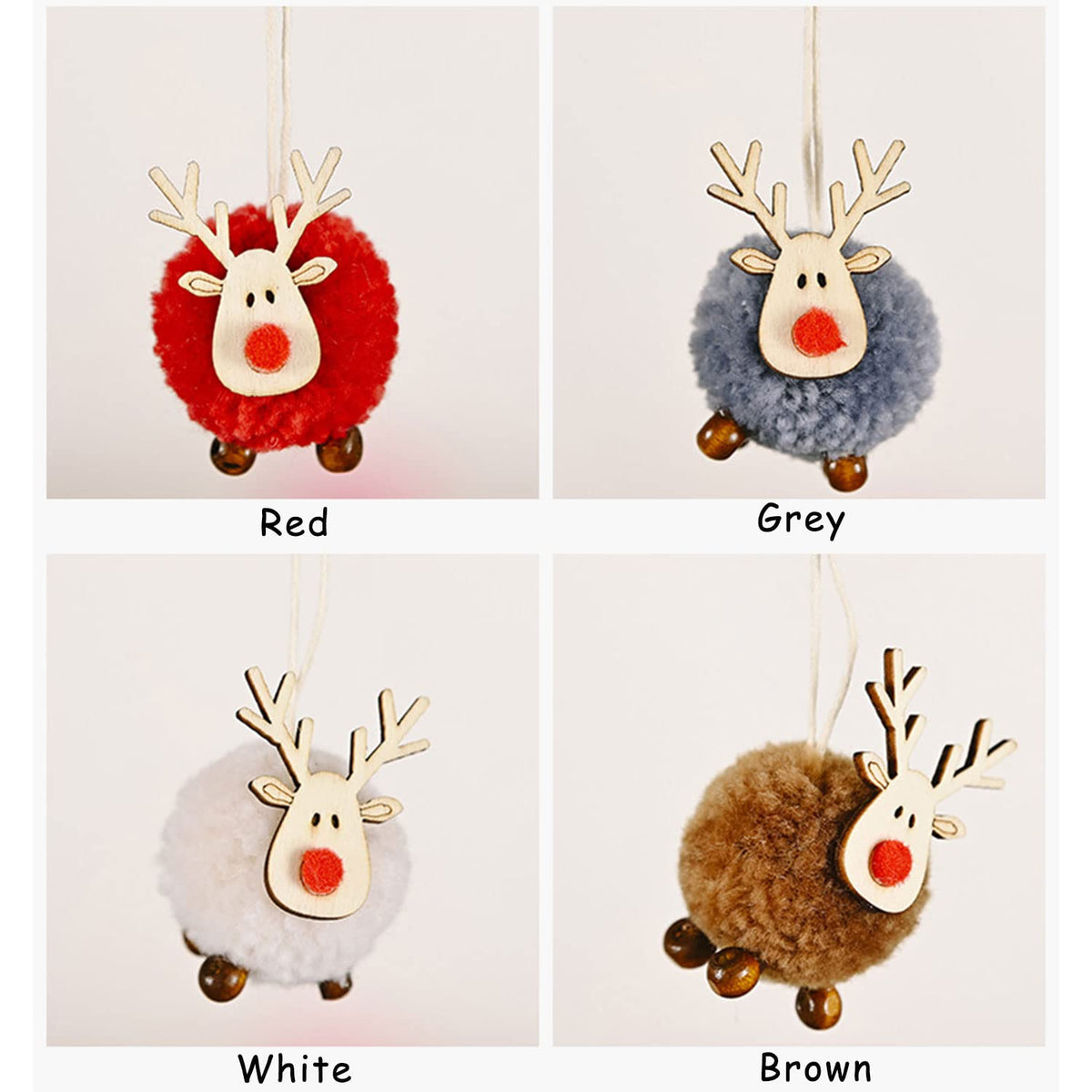 Christmas Ornaments 8Pcs Wool Reindeer Plush Elk Hanging Ornaments, Christmas Tree Deer Slices Pendants, Holiday Wooden Hanging Decorations for Xmas Party Indoor/Outdoor