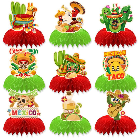 9 Pack Cinco de Mayo Table Toppers, Mexican Party Paper Honeycomb Table Decor, Fiesta Table Centerpieces with for Cinco de Mayo Fiesta, Taco Party, Mexican Birthday Decorations