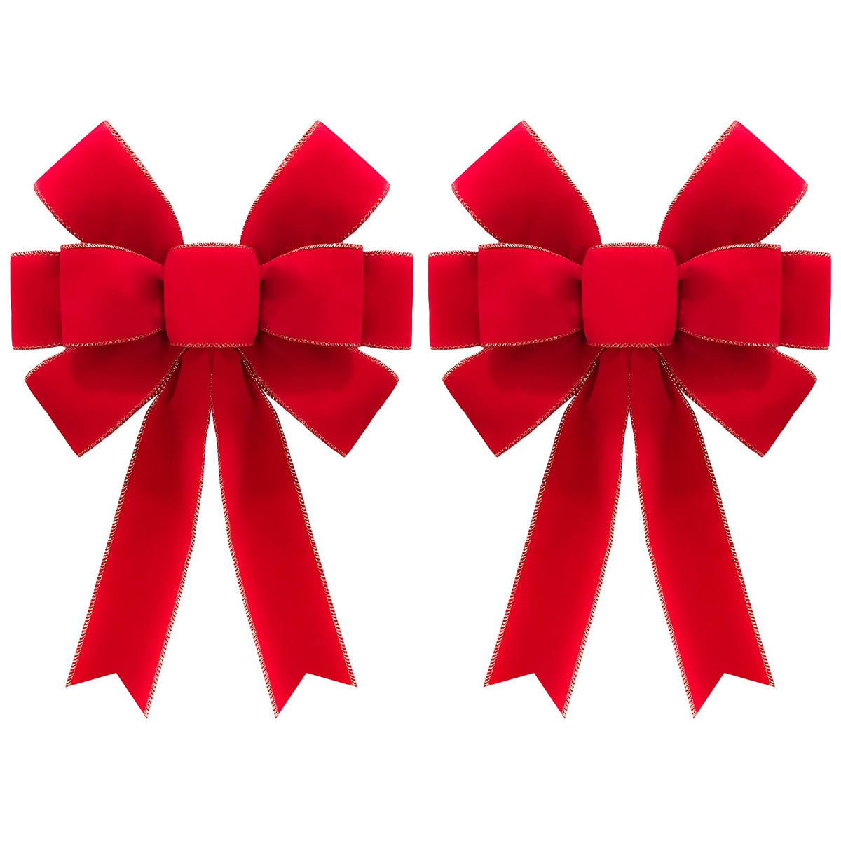 2pcs 16-Inch Velvet Red Bows for Christmas Tree, Handmade Christmas Bow Tree Topper-Gold Wire-Fluffy Sturdy Shape-Retaining, Gift Boxed & Ready-to-Use for Wreath Floral Fireplace Outdoor Car Garden