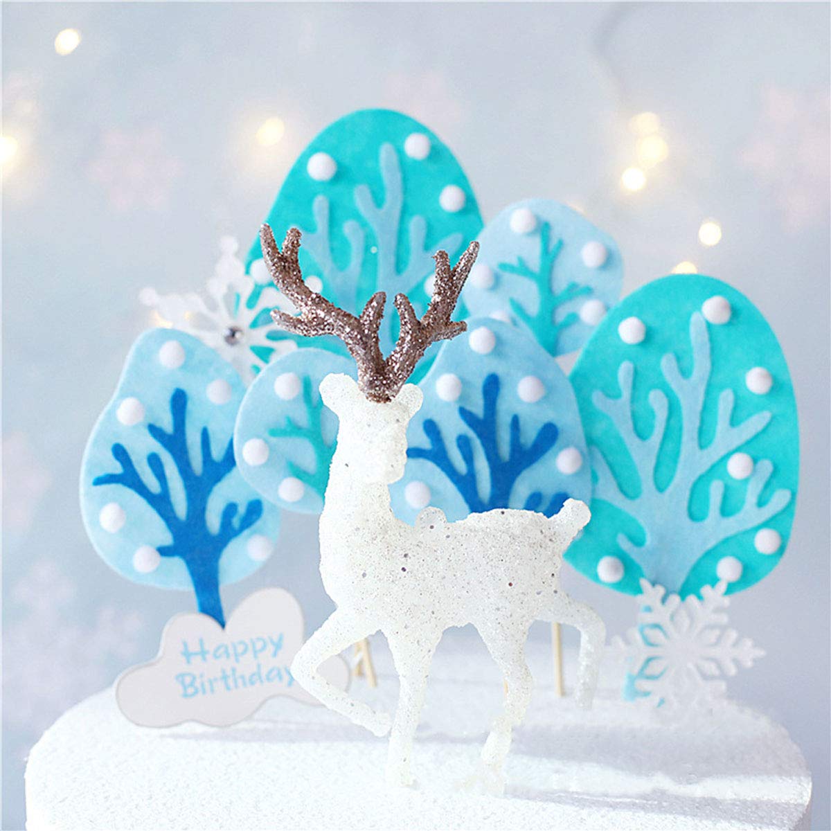 Winter Snowflake Woodland Snow Trees Cake Toppers, Handmade Frozen Theme Cake Decorations for Christmas, Birthday, Baby Shower Party, Kids Birthday Party Supplies