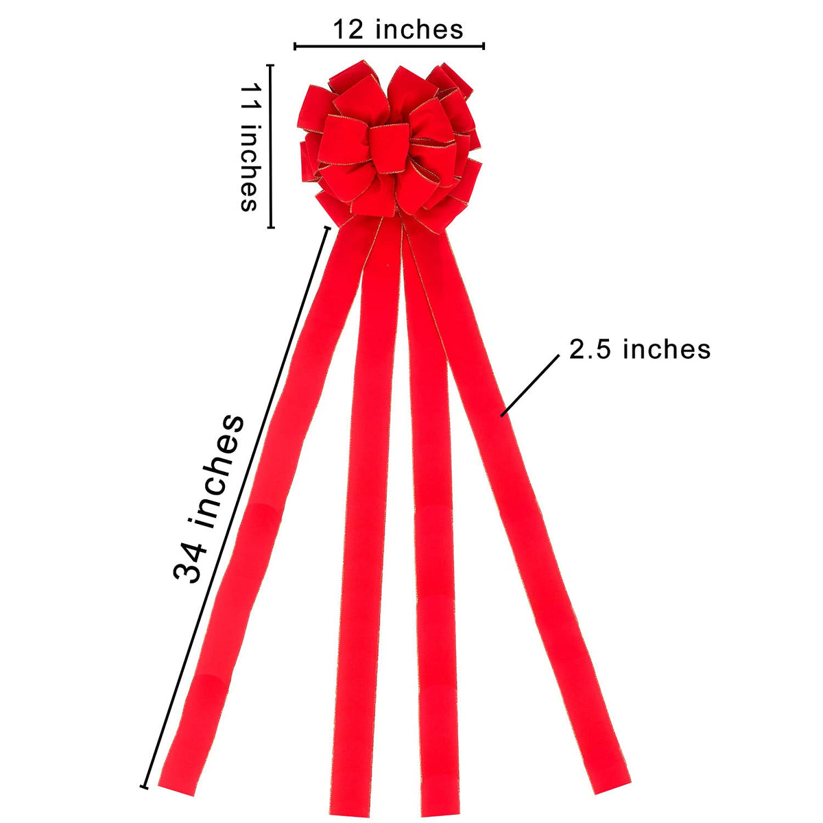 47in Velvet Red Bow for Christmas Tree Topper with 4 Long Tails, Waterproof Large Velvet Christmas Bows with Gift Box for Front Door, Garage, Car, Door, House Holiday Decoration