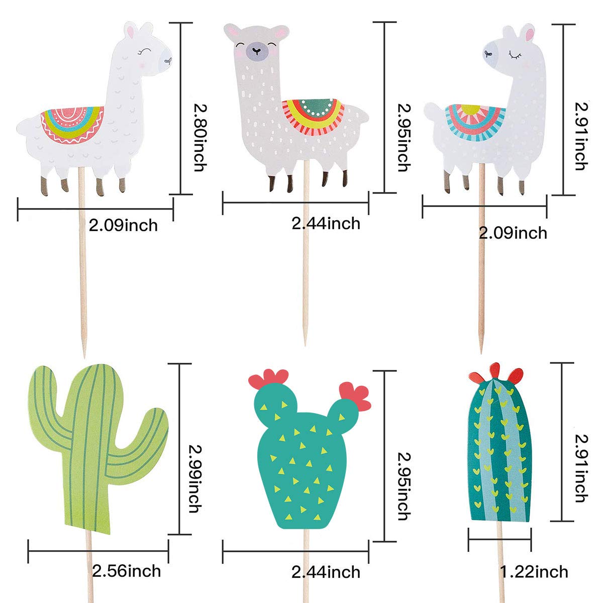 Llama Cactus Alpaca Cupcake Topper (48Pcs), Mexican Taco Llama Fiesta Cinco De Mayo Party Supplies Birthday Baby Shower Party Decorations