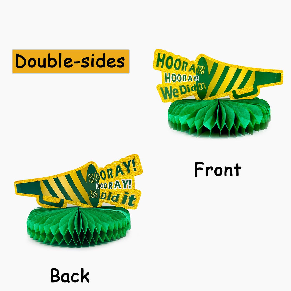 8 Pcs Green and Gold Graduation Honeycomb Centerpieces 2026 - Class of 2026 Graduation Decorations for Tables - Congrats Grad Table Toppers, Paper Centerpieces for High School College Party Supplies