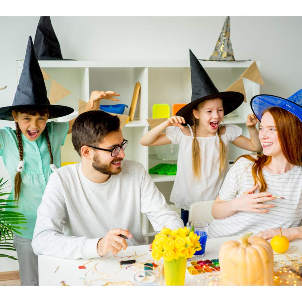 12PCS Halloween Black Witch Hats - Oxford Fabric Witch Costume Accessory for Women & Men, Collapsible Design for Halloween Party, Cosplay, Trick-or-Treat & Decor