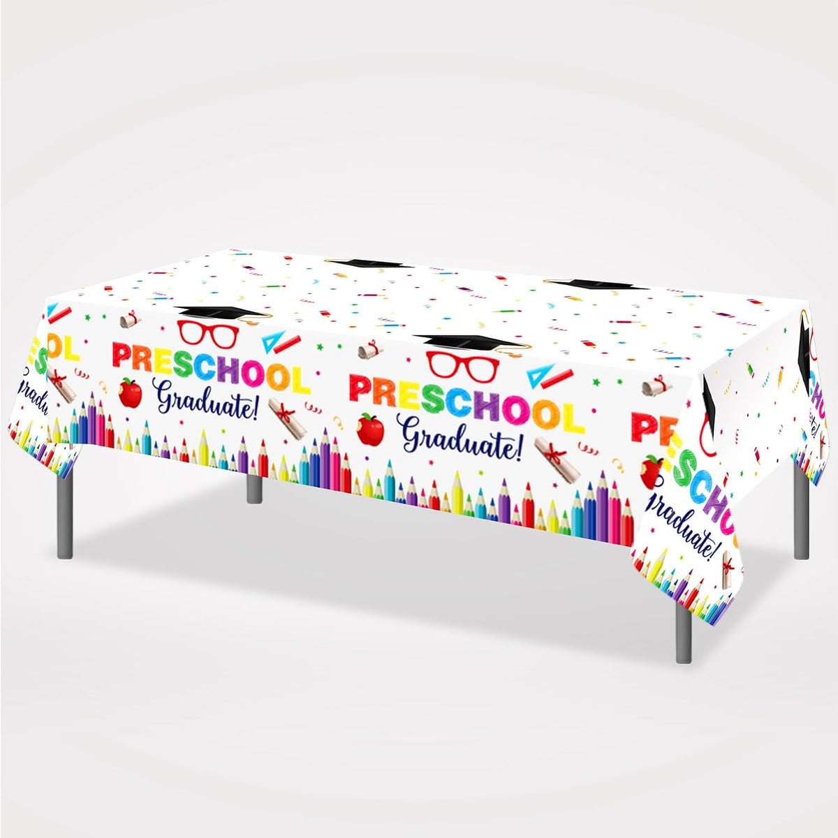 Seasons Stars SSDecor Pre-School Graduation Party Tablecloths 2 Pcs-Graduation Table Cover, Plastic Disposable Waterproof Tablecloth for Kids Graduation Parties 52 x 87