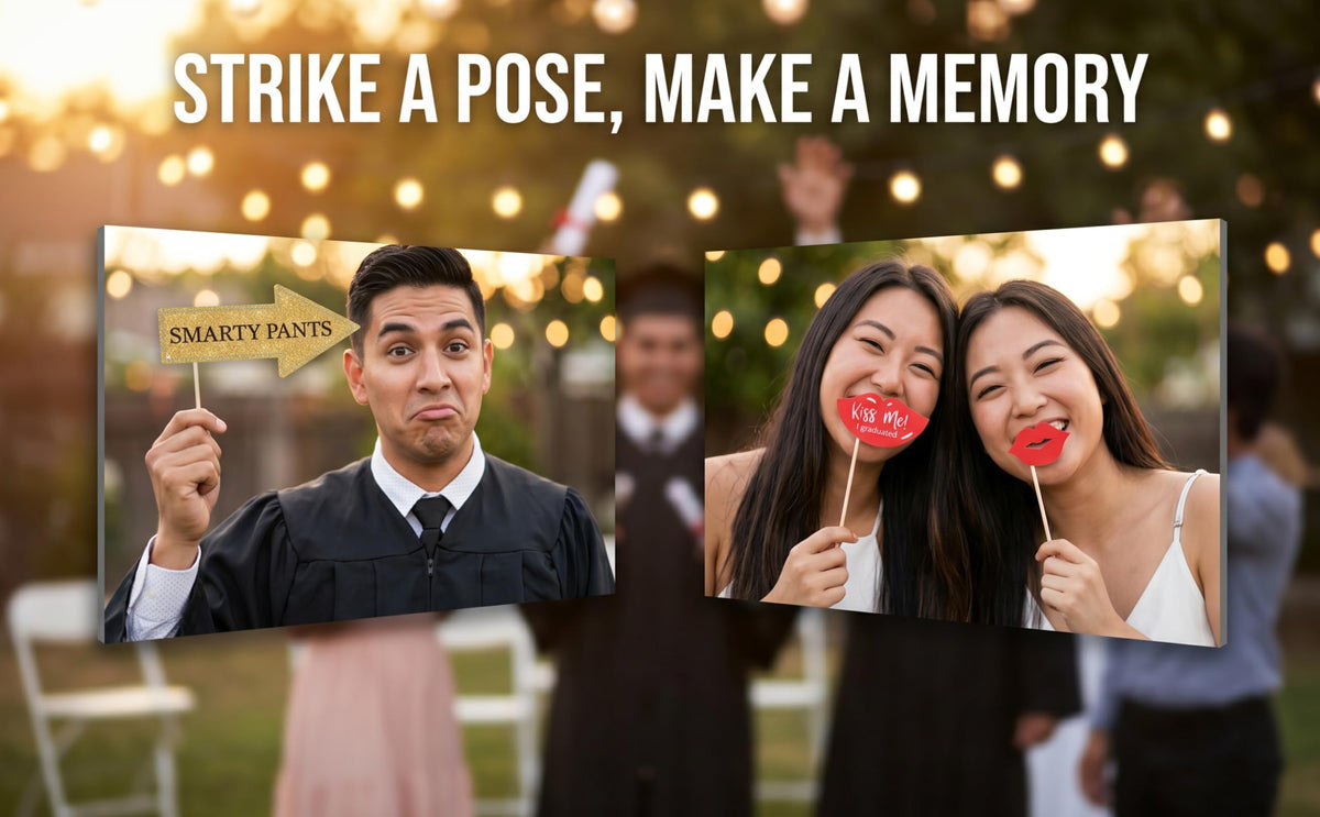 Graduation Photo Booth Props, Black and Gold Graduation Decorations for Graduate Party Supplies, Class of 2026 Large Grad Party Pose Sign-35Pcs