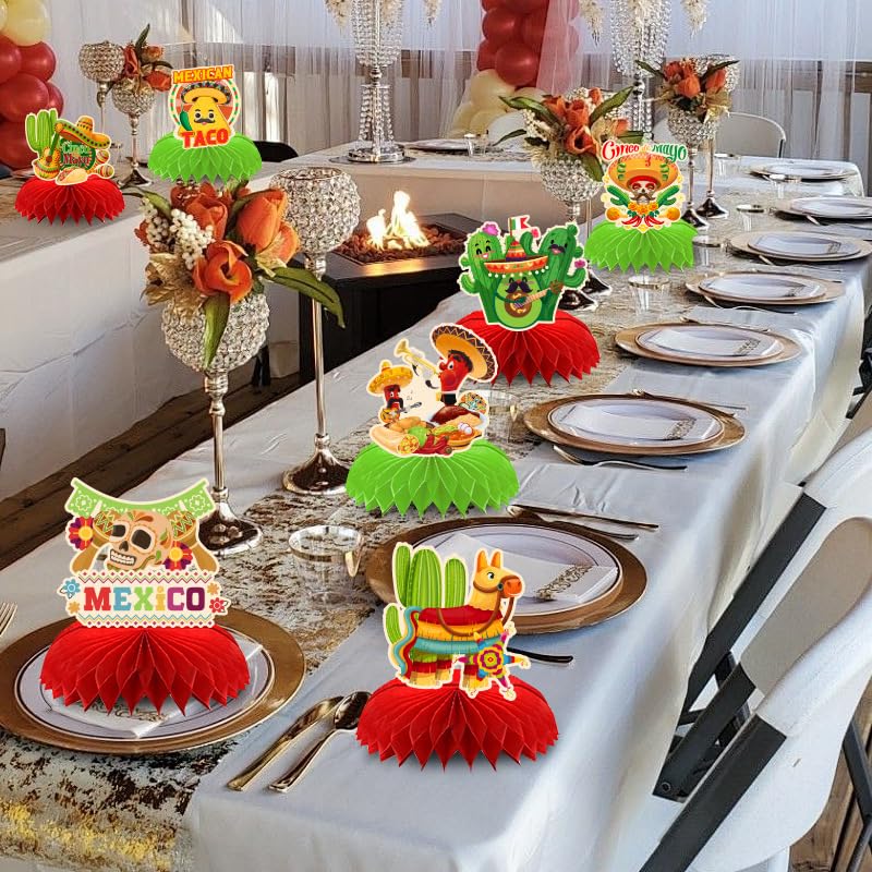 9 Pack Cinco de Mayo Table Toppers, Mexican Party Paper Honeycomb Table Decor, Fiesta Table Centerpieces with for Cinco de Mayo Fiesta, Taco Party, Mexican Birthday Decorations