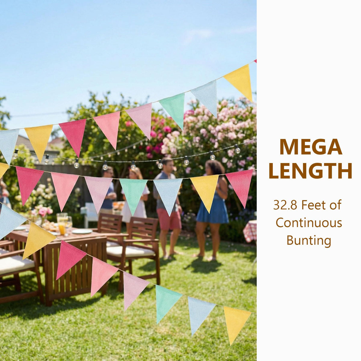 32.8ft Colorful Triangle Bunting Banner - 48Pcs Colorful Pennant Banner Flags (6 Colors), Pastel Linen Pennants for Birthday Easter, Nursery Room, Classroom,School, Carniva,lWedding,Garden Decor