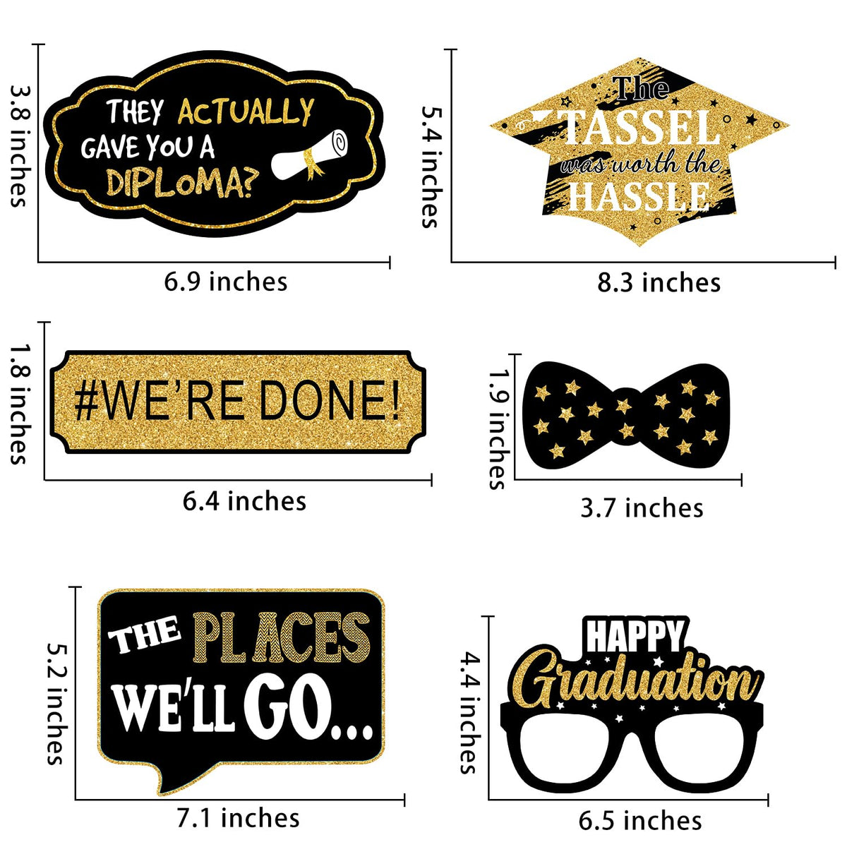 Graduation Photo Booth Props, Black and Gold Graduation Decorations for Graduate Party Supplies, Class of 2026 Large Grad Party Pose Sign-35Pcs