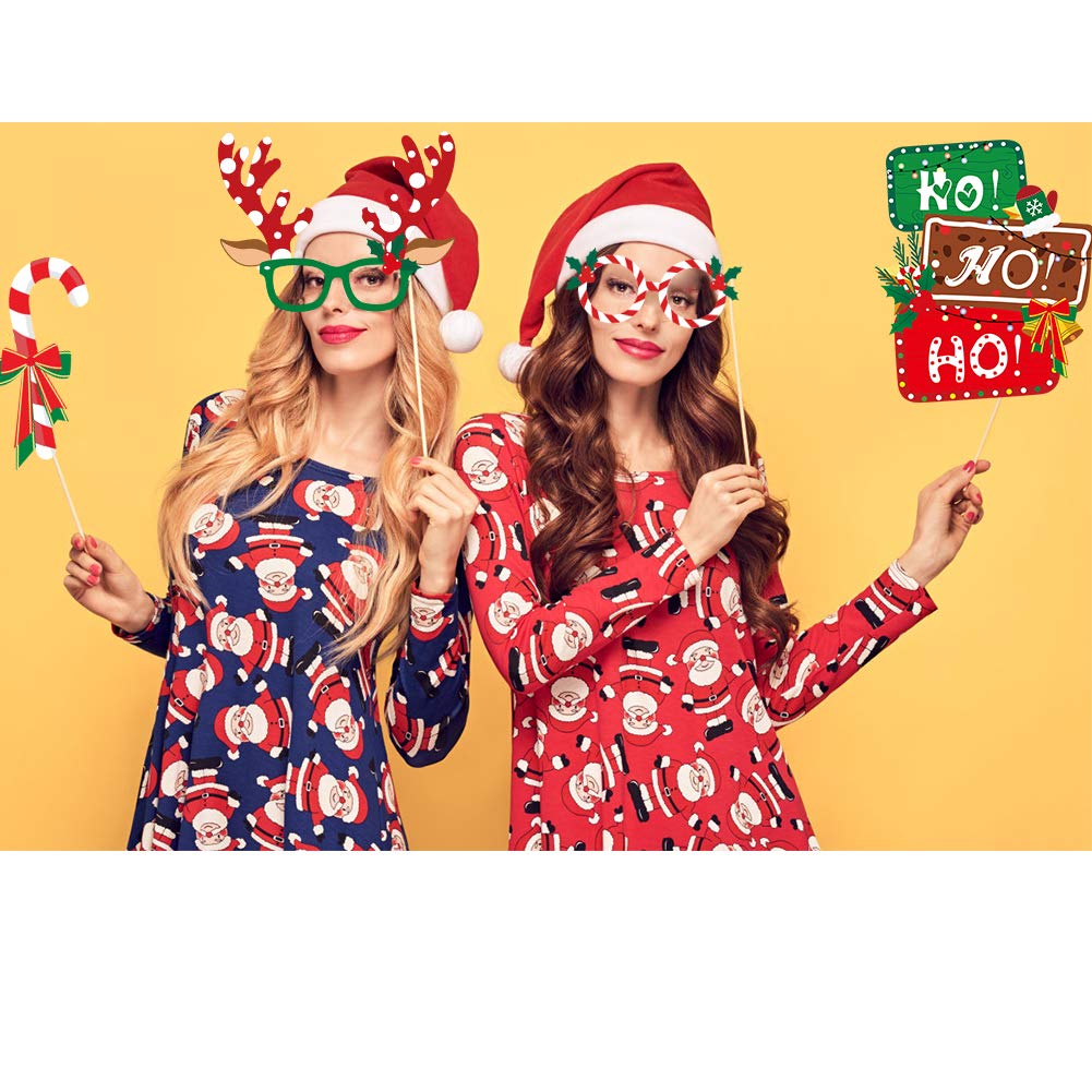 Christmas Photo Booth Props 36Pcs, Xmas Party Supplies Pose Sign