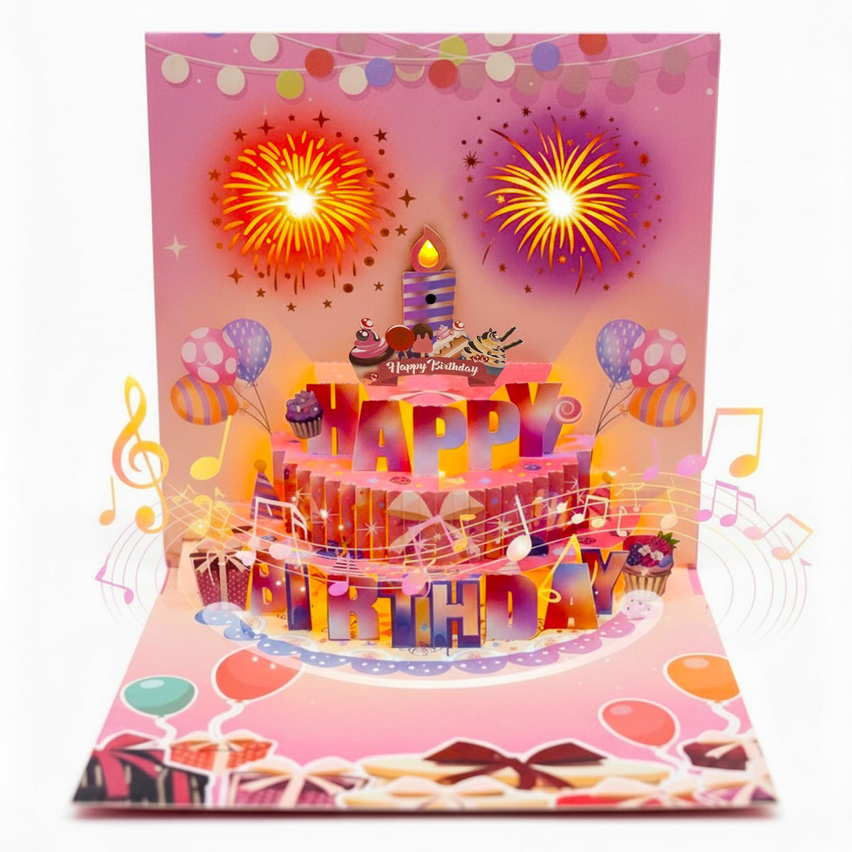 3D Pop Up Musical Birthday Card with Blow Out Candle and LED Firework Lights -Customizable Age Numbers (0-9), Envelope and Note Card, 7 x 7 Inches, Perfect for Women, Men, Kids, Family, Friends