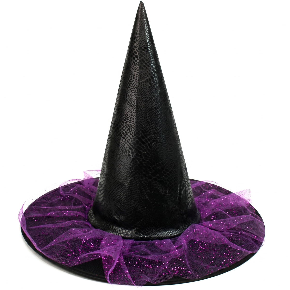 Kids Witch Hat with Glitter Tulle for Halloween Costume-Black and Purple
