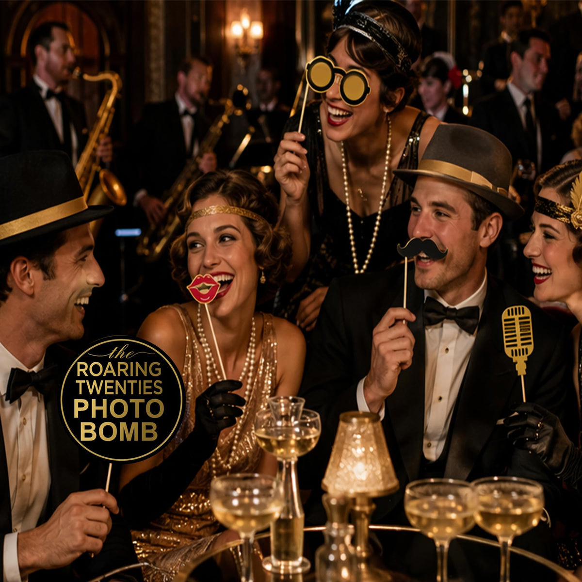 Roaring 1920's Party Photo Booth Props Kit 42pcs, 20s Party Decorations