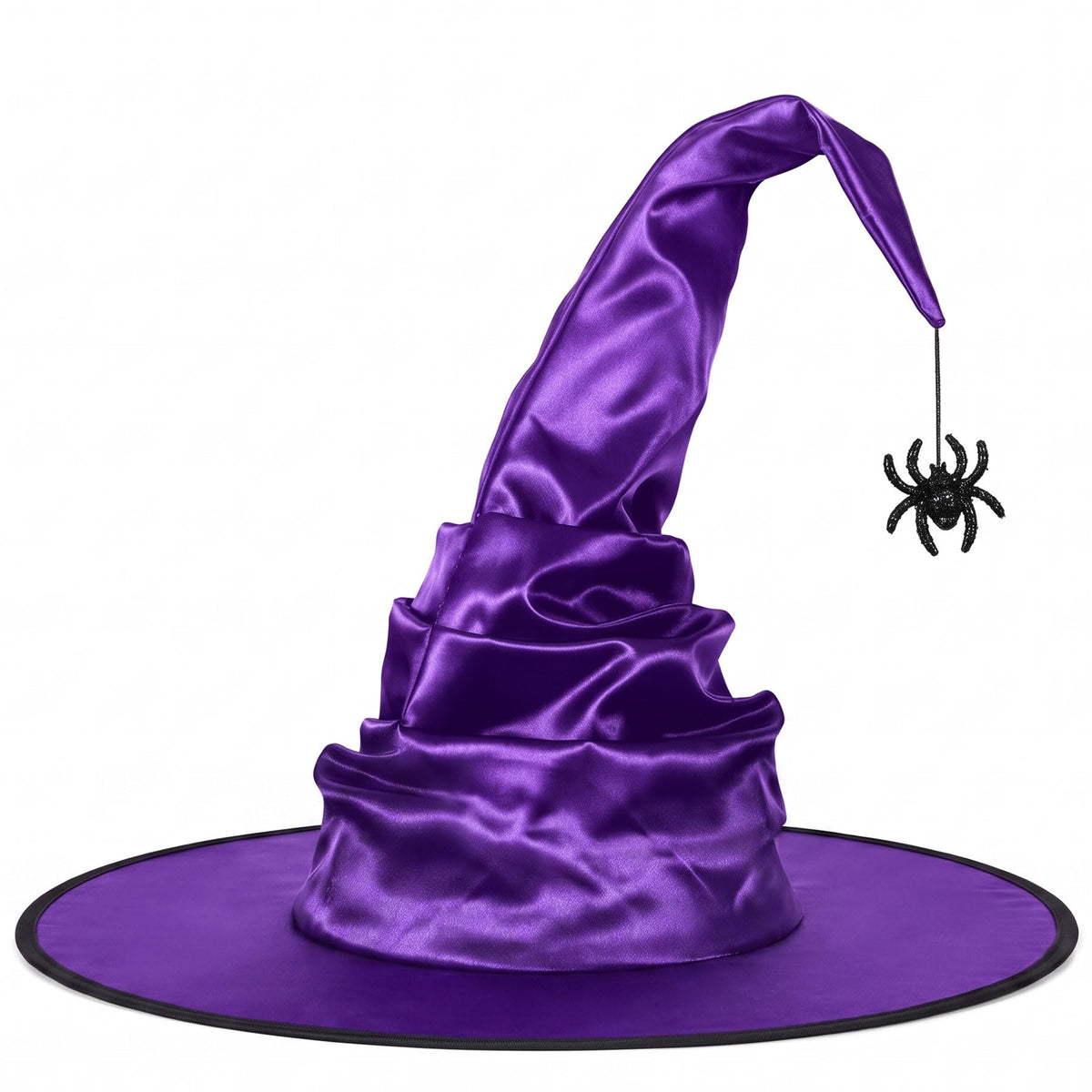Purple Witch Hat for Adults with Spider, Satin Halloween Costume Hat